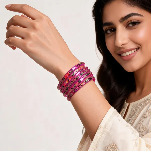 Pink_Floral_Printed_Bangle_Set_For_Women_Pack_Of_4