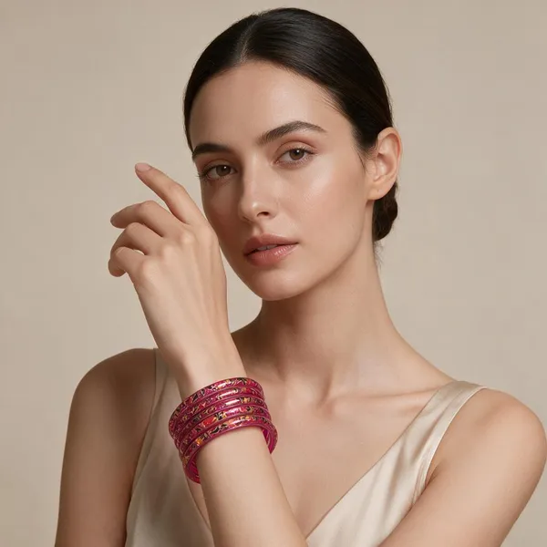 Pink_Floral_Printed_Bangle_Set_For_Women_Pack_Of_6