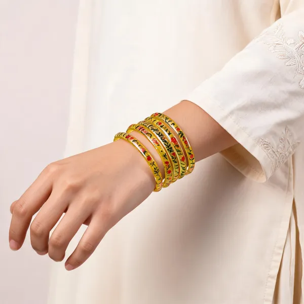 Gold_Tone_Floral_Print_Bangles_Set_For_Women_Pack_Of_4