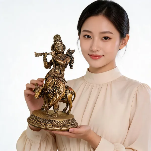 Gold_Tone_Krishna_Flute_Player_Idol_With_Cow