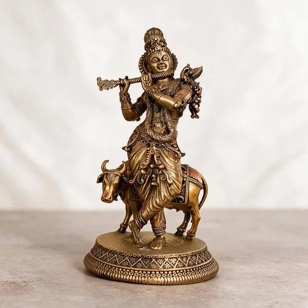 Gold_Tone_Krishna_Flute_Player_Idol_With_Cow