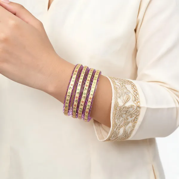 Purple_And_Gold_Floral_Bangles_For_Women_Pack_Of_4