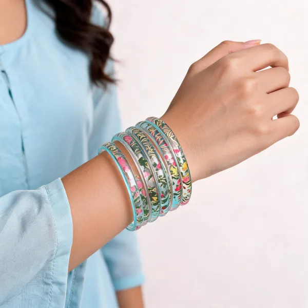 Blue_Floral_Print_Bangles_For_Women_Pack_Of_4