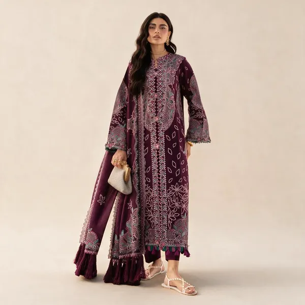 Burgundy_Organza_Suit_For_Women