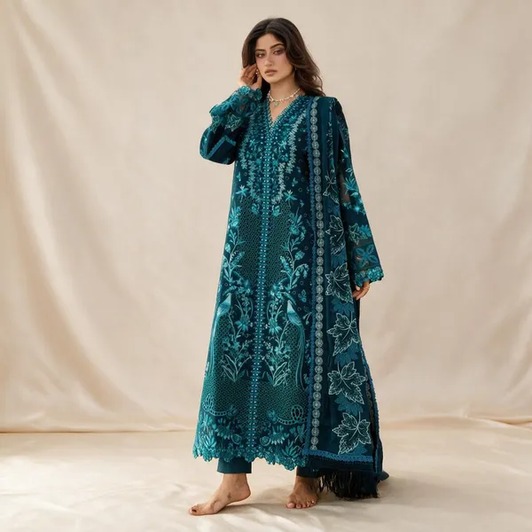 Teal_Blue_Organza_Suit_For_Women
