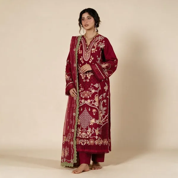 Wine_Organza_Suit_For_Women
