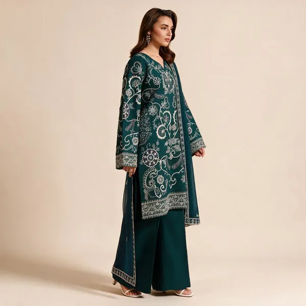 Dark_Green_Lawn_Suit_Set_For_Women