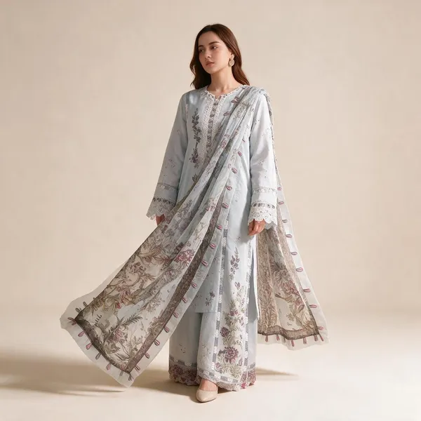 White_Lawn_Ombre_Suit_Set_For_Women