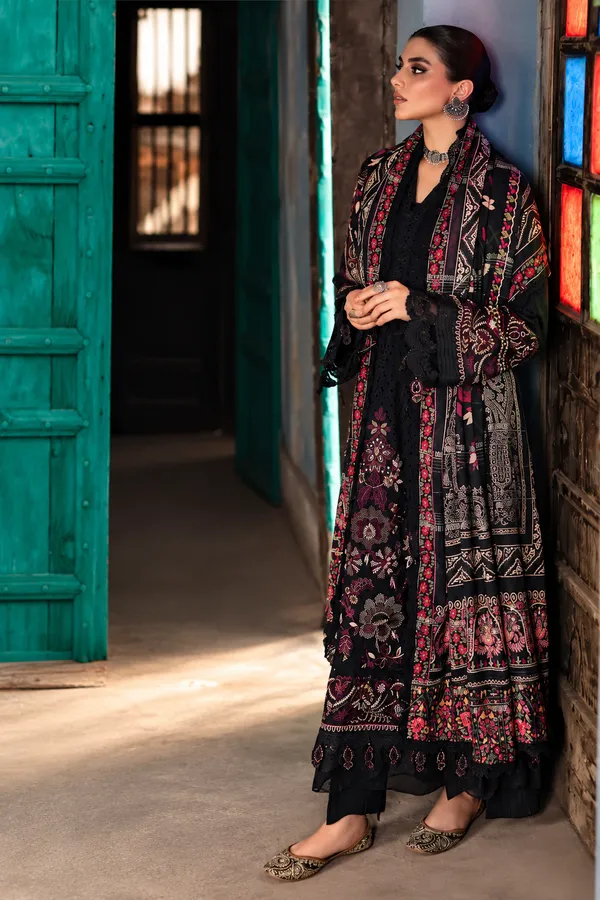Nureh_Maya_Linen_Black_Embroidered_Linen_Jacquard_Suit_with_Printed_Woolen_Shawl_unstitched