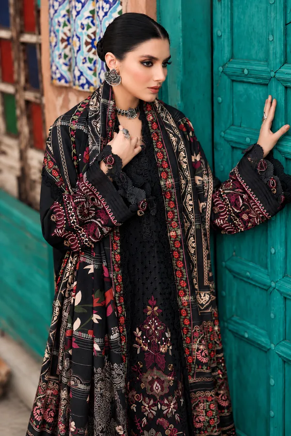 Nureh_Maya_Linen_Black_Embroidered_Linen_Jacquard_Suit_with_Printed_Woolen_Shawl_unstitched
