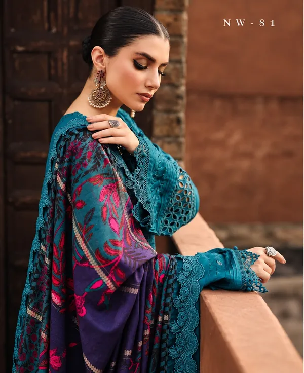 Nureh_Maya_Linen_–_Teal_Embroidered_Linen_Jacquard_Suit_with_Printed_Woolen_Shawl_Unstitched