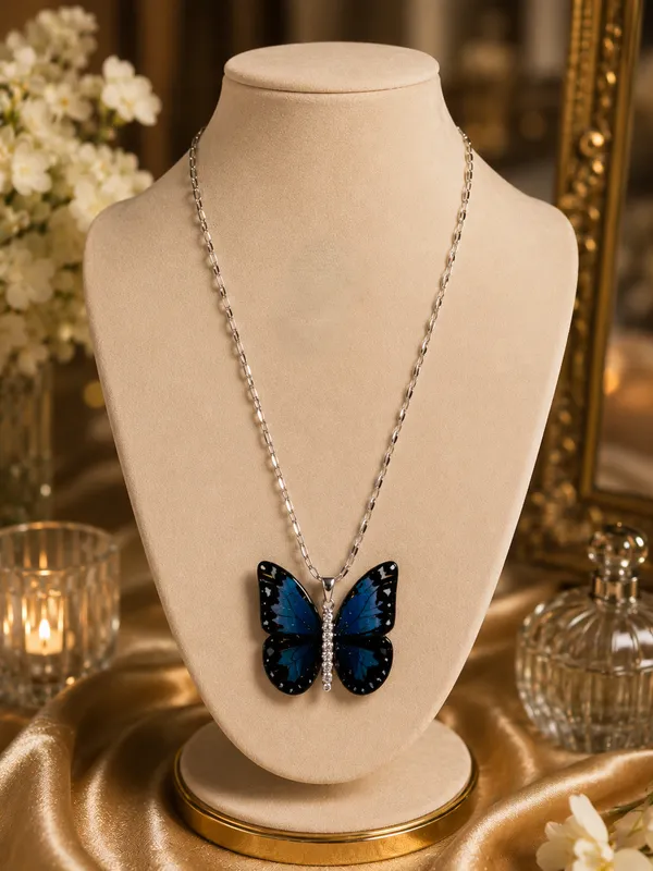 Silver_Blue_Alloy_Resin_Butterfly_Pendant_Necklace_For_Women