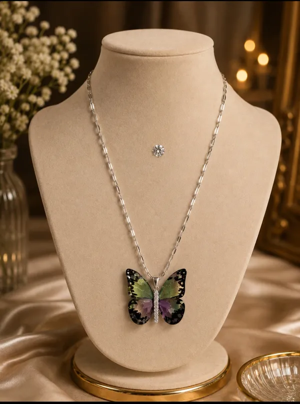 Silver_Blue_Alloy_Resin_Butterfly_Pendant_Necklace_For_Women