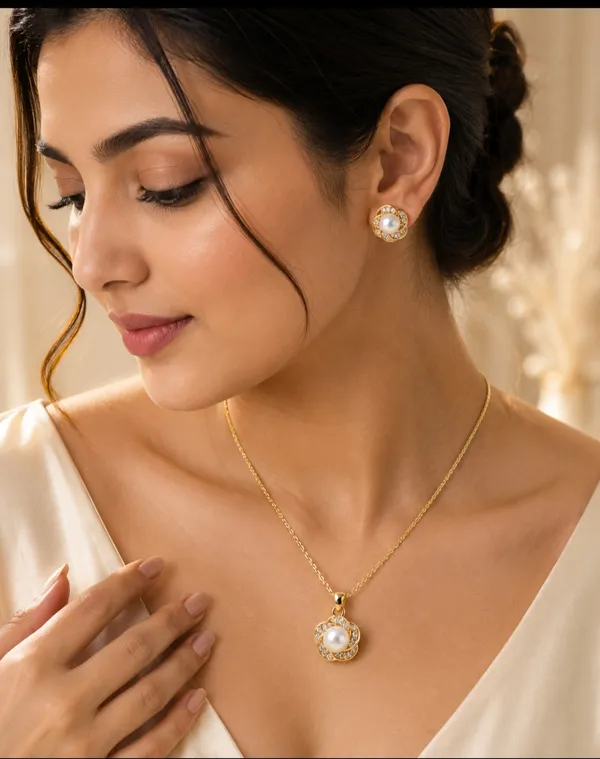 Gold_White_Alloy_American_Diamond_Floral_Necklace_Earrings_Set_For_Women