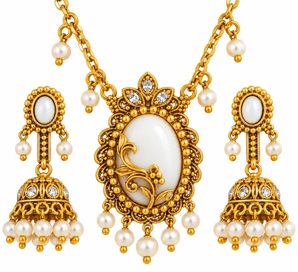 Gold-Finish_Pearl_Pendant_Necklace_Set