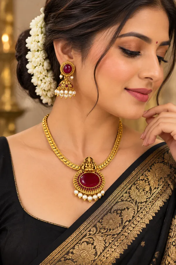 Gold-Finish_Ruby_Red_Stone_Temple_Necklace_Set