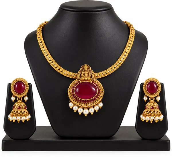 Gold-Finish_Ruby_Red_Stone_Temple_Necklace_Set