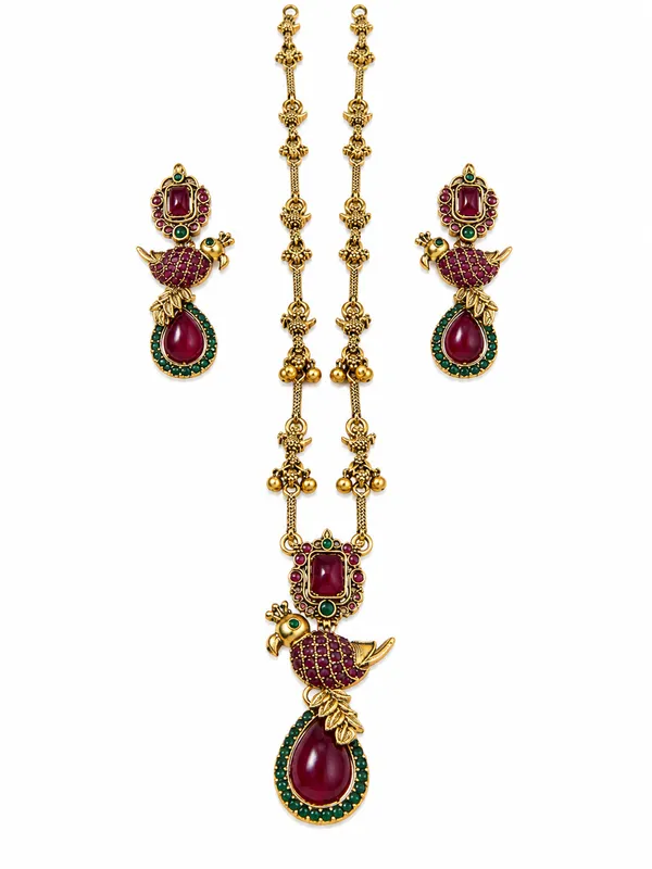 Gold-Finish_Ruby_&_Green_Stone_Designer_Necklace_Set