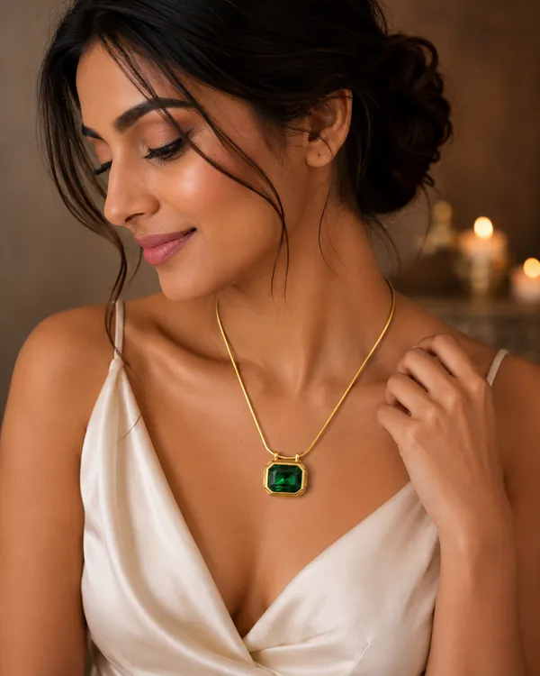 Gold_Green_Alloy_Emerald_Pendant_Necklace_For_Women