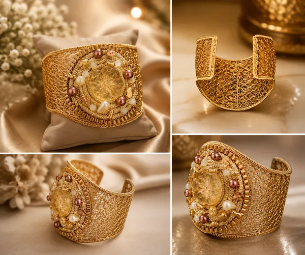 Gold_Citrine_Alloy_Beaded_Open_Cuff_Bracelet_For_Women
