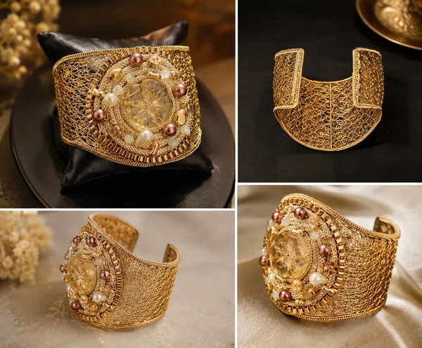 Gold_Citrine_Alloy_Beaded_Open_Cuff_Bracelet_For_Women