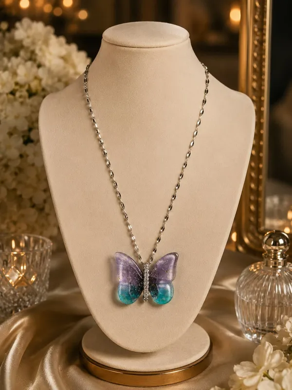 Silver_Blue_Alloy_Resin_Butterfly_Pendant_Necklace_For_Women