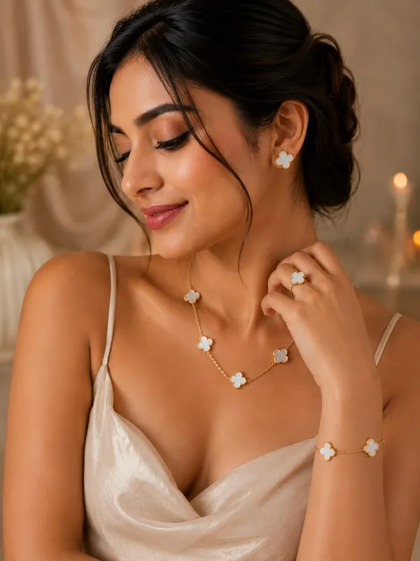 White_Gold_Alloy_Flower_Necklace_Earrings_Ring_Bracelet_Set_For_Women