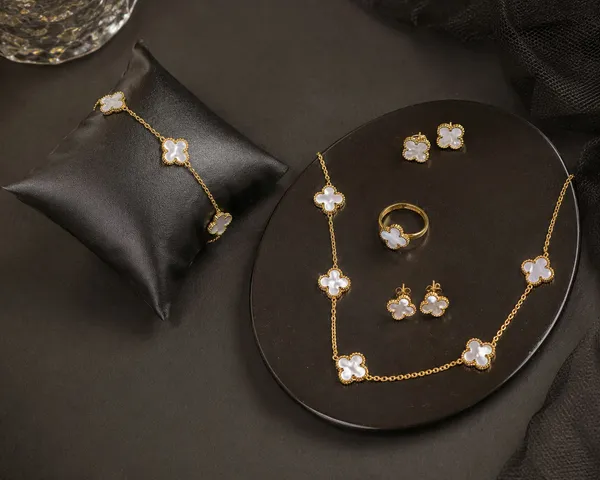 White_Gold_Alloy_Flower_Necklace_Earrings_Ring_Bracelet_Set_For_Women