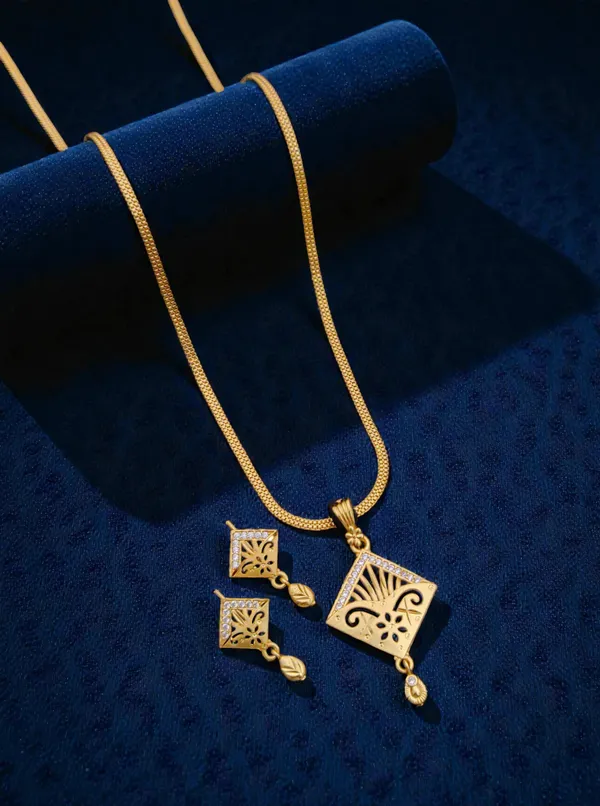 Gold_Tone_Geometric_Necklace_And_Earrings_Set_for_Women