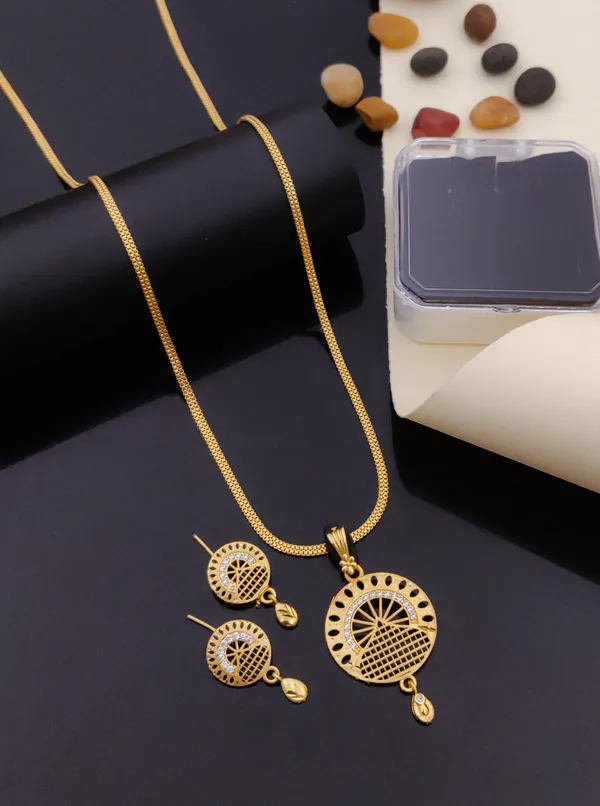 Gold_Tone_Pendant_Necklace_And_Earrings_Set_for_Women