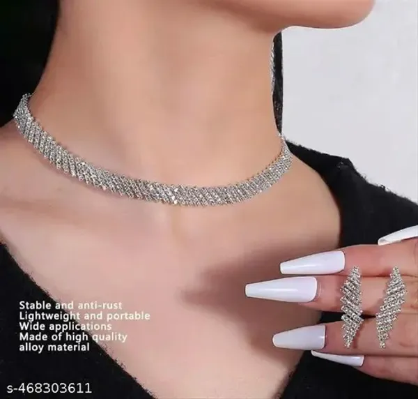 Silver_Tone_Necklace_And_Earrings_Set_for_Women