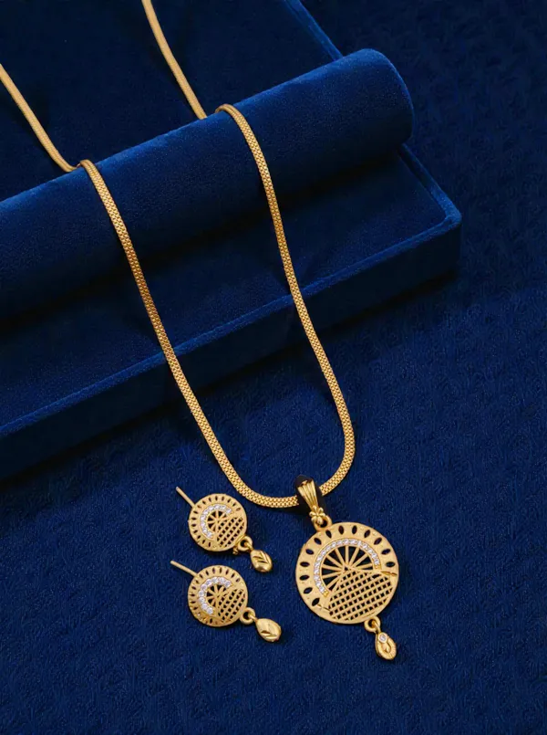 Gold_Tone_Pendant_Necklace_And_Earrings_Set_for_Women
