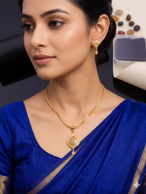 Gold_Tone_Pendant_Necklace_And_Earrings_Set_for_Women