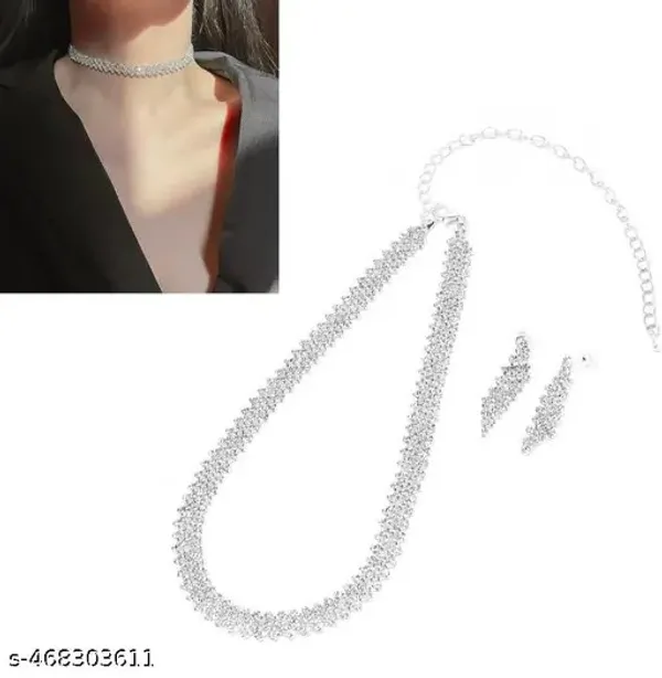 Silver_Tone_Necklace_And_Earrings_Set_for_Women