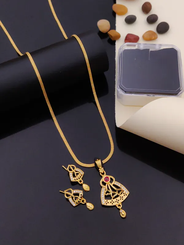 Gold_Tone_Pendant_Necklace_And_Earrings_Set_for_Women