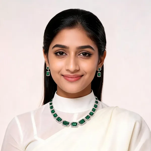 Green_Silver_Tone_Stone_Embellished_Necklace_Set_For_Women