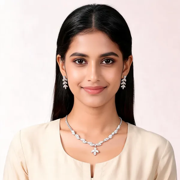 Silver_Tone_Leaf_Crystal_Necklace_And_Earrings_Set_For_Women