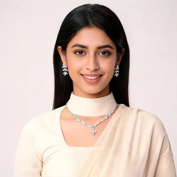 Silver_Tone_Leaf_Crystal_Necklace_And_Earrings_Set_For_Women