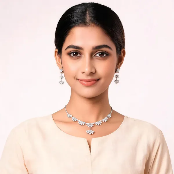 Silver_Tone_Crystal_Floral_Necklace_And_Earrings_Set_For_Women