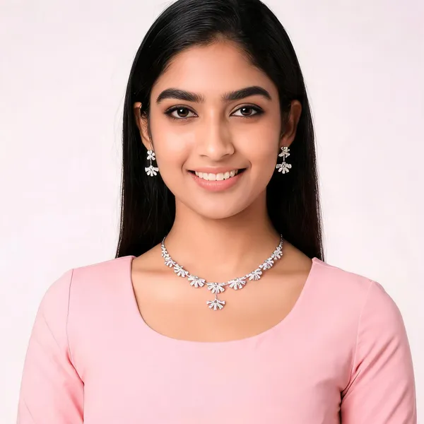 Silver_Tone_Crystal_Floral_Necklace_And_Earrings_Set_For_Women