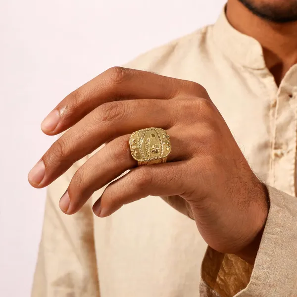 Gold_Tone_Embossed_Rectangular_Face_Finger_Ring_For_Men