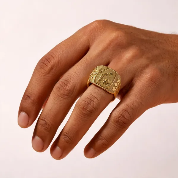 Gold_Tone_Embossed_Rectangular_Face_Finger_Ring_For_Men