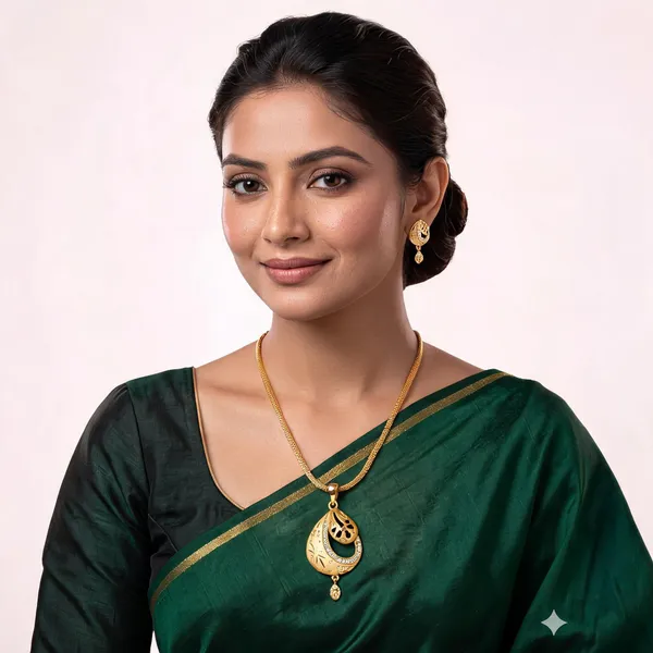 Gold_Tone_Teardrop_Pendant_Necklace_Set_For_Women