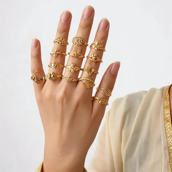 Gold_Tone_Floral_Geometric_Multi_Design_Ring_Set_For_Women