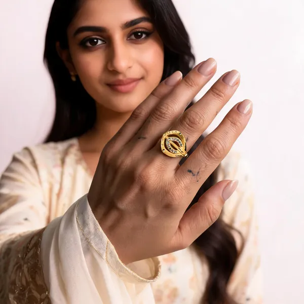 Gold_Plated_Leaf_Motif_Stone_Accent_Ring_For_Women