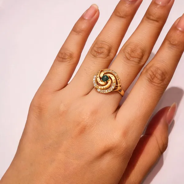 Gold_Tone_Swirl_Openwork_Green_Stone_Ring_For_Women