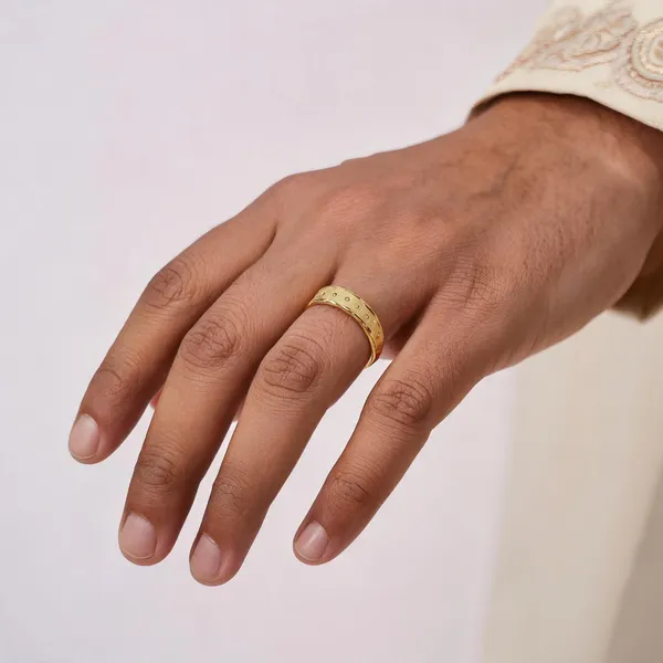 Gold_Tone_Dotted_Pattern_Band_Ring_For_Women