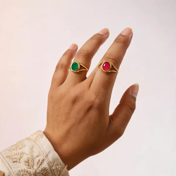 Gold_Tone_Oval_Green_Pink_Stone_Ring_Set_For_Women