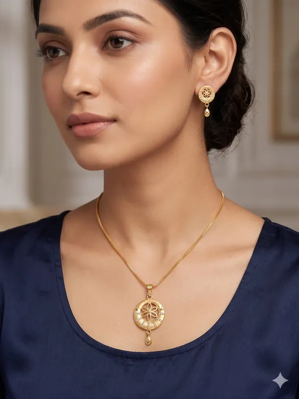 Gold_Tone_Floral_Necklace_And_Earrings_Set_for_Women