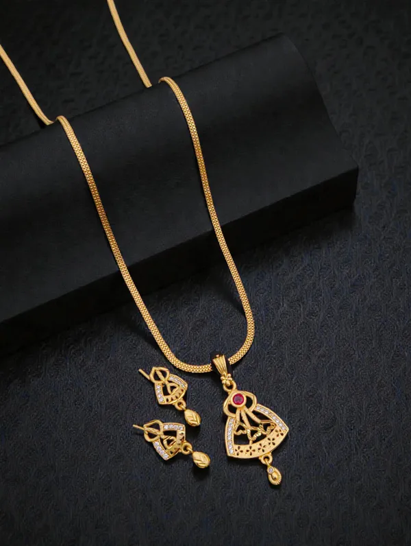 Gold_Tone_Pendant_Necklace_And_Earrings_Set_for_Women